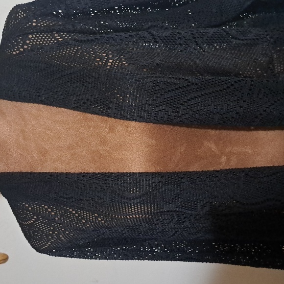 B31 Catalina Elegant Black Lace Kimono Duster Size 1X Swim Cover Up Tie Front - Picture 2 of 9